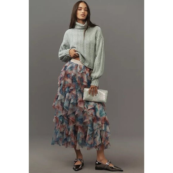 NWT Size XXS - The Chéri Ruffled Tulle Midi Skirt by Anthropologie (NWT US$ 158) - Picture 2 of 13